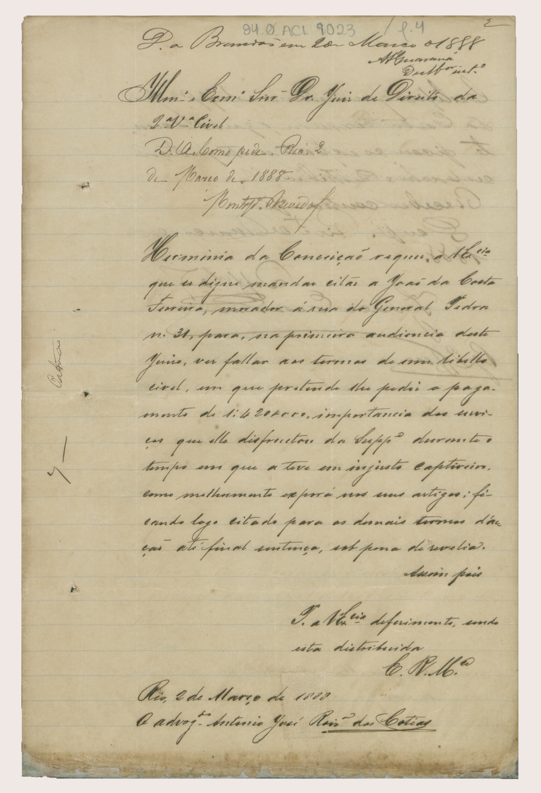 Documento histórico de Hermínia