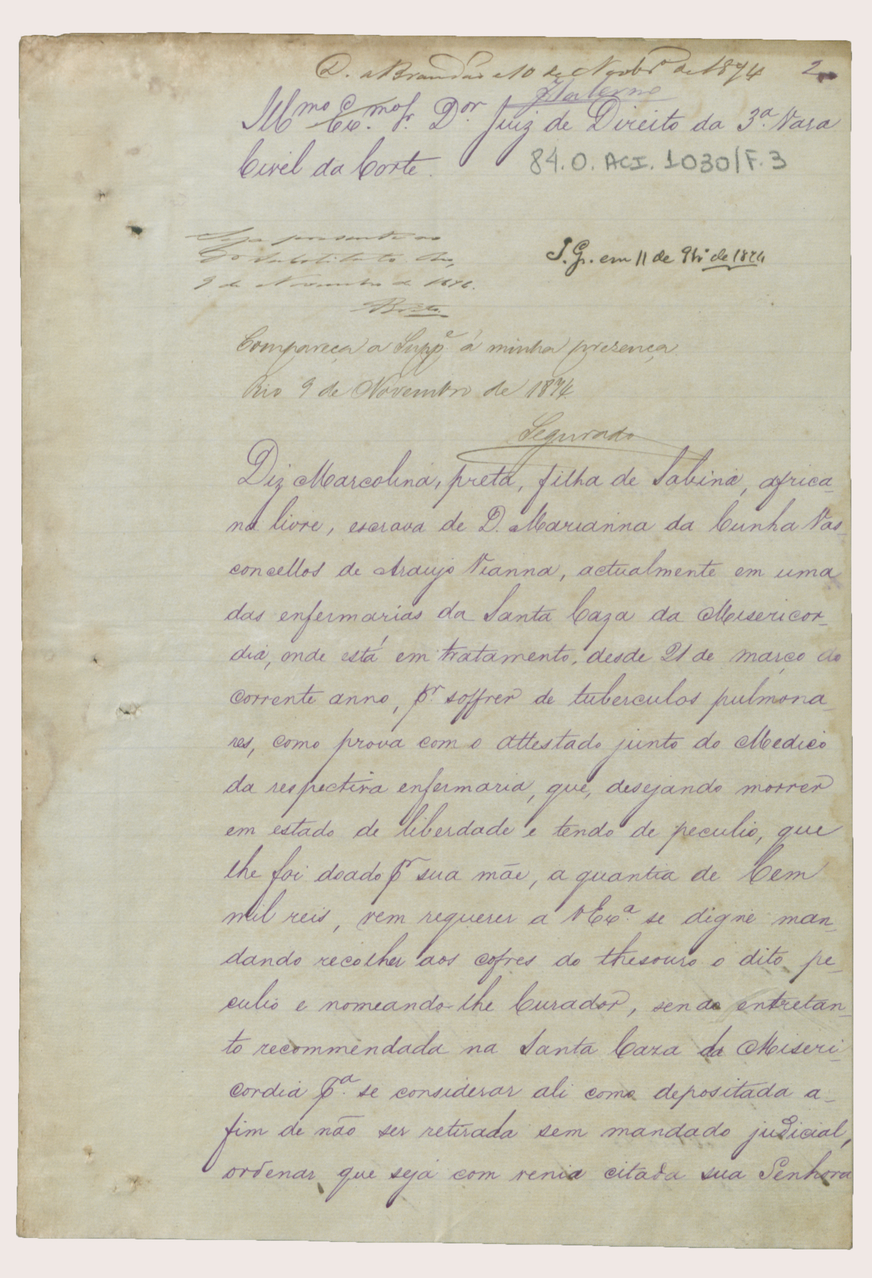 Documento histórico de Marcolina