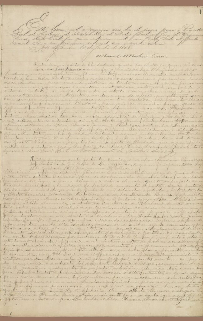 Página 1 do alvará de liberdade, manuscrito histórico.
