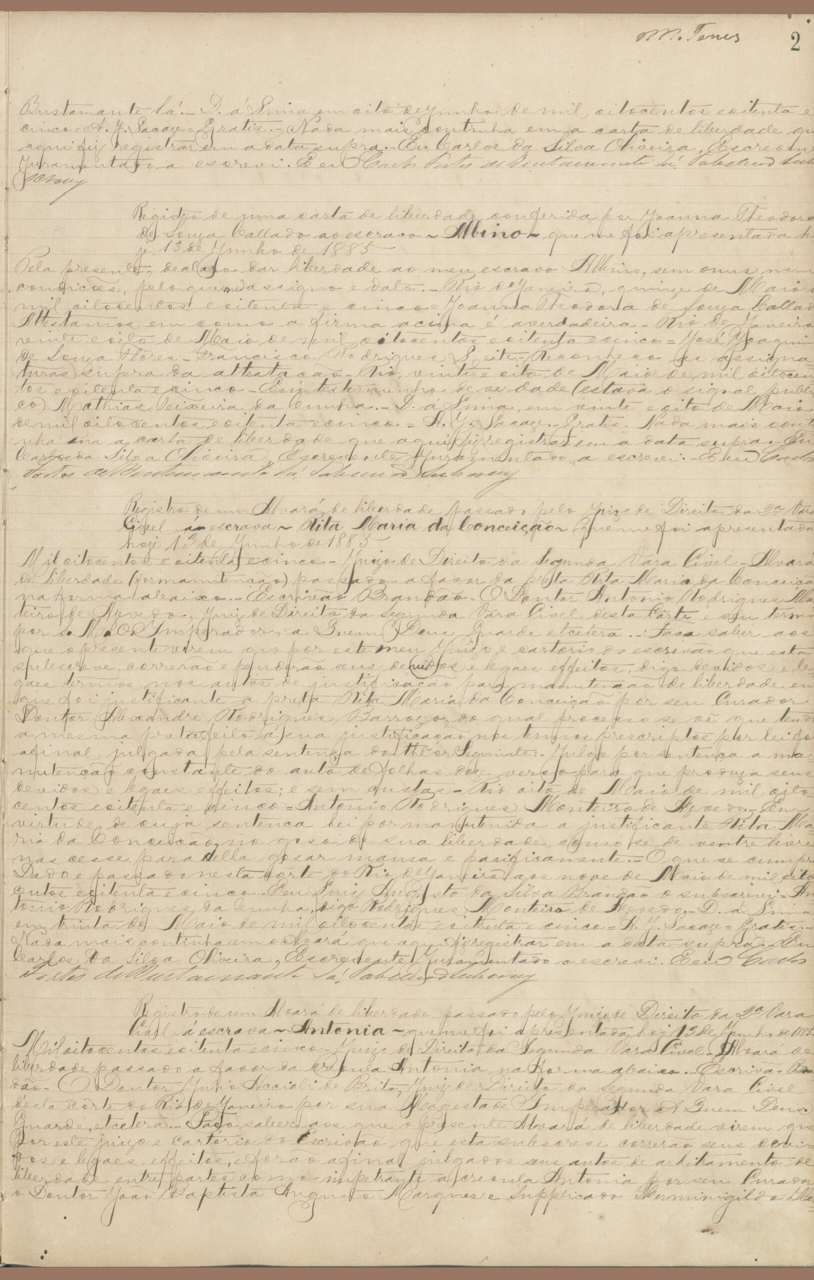 Página 2 do alvará de liberdade, manuscrito histórico.