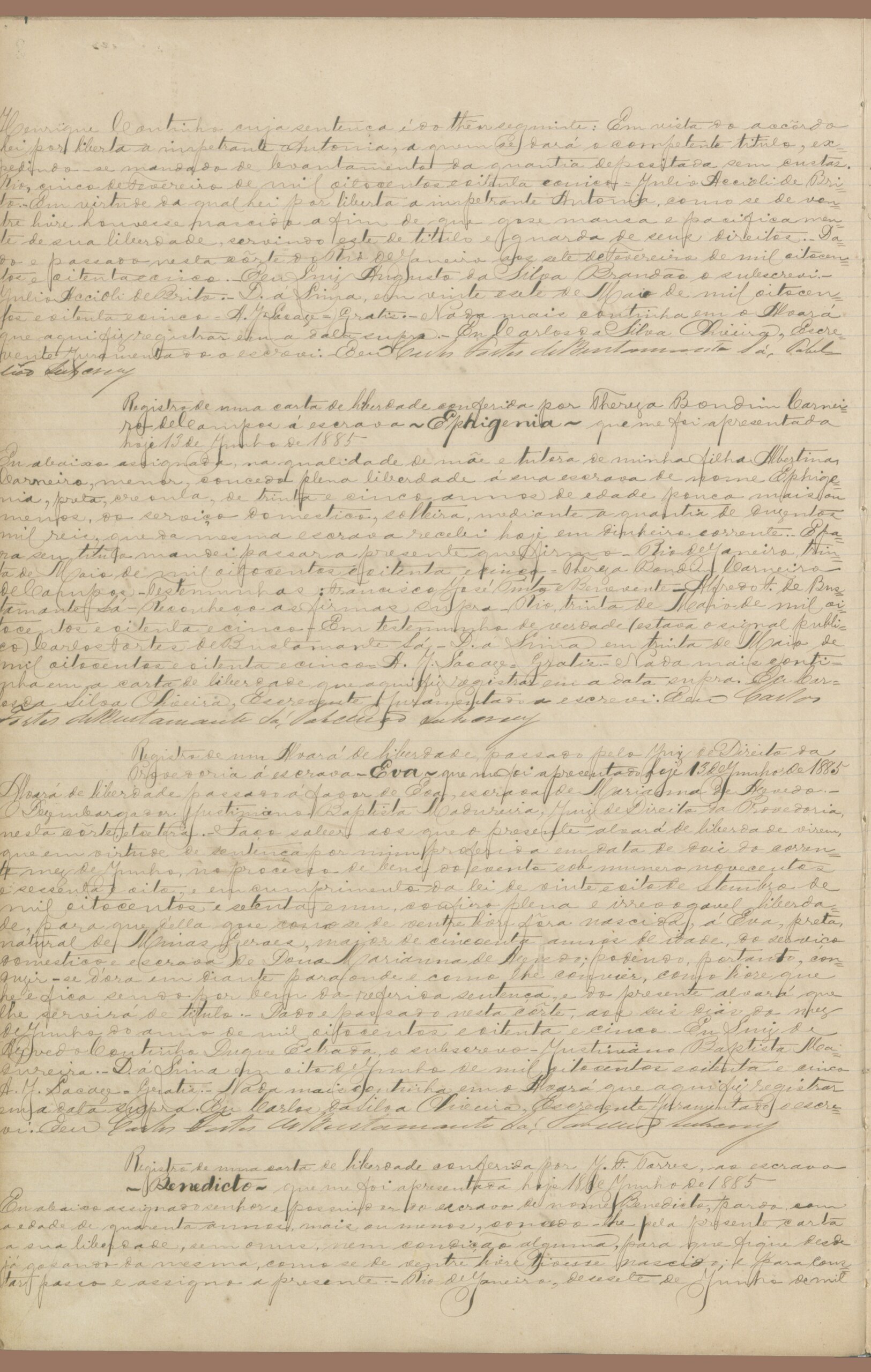 Página 3 do alvará de liberdade, manuscrito histórico.