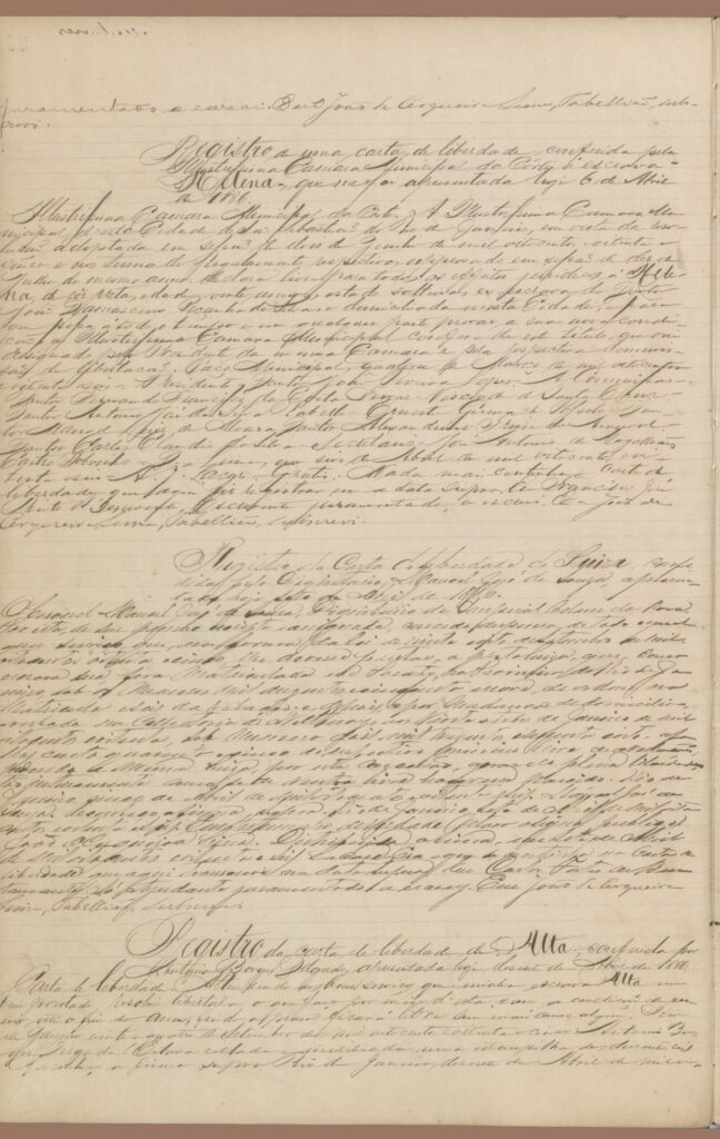 Página 4 do alvará de liberdade, manuscrito histórico.
