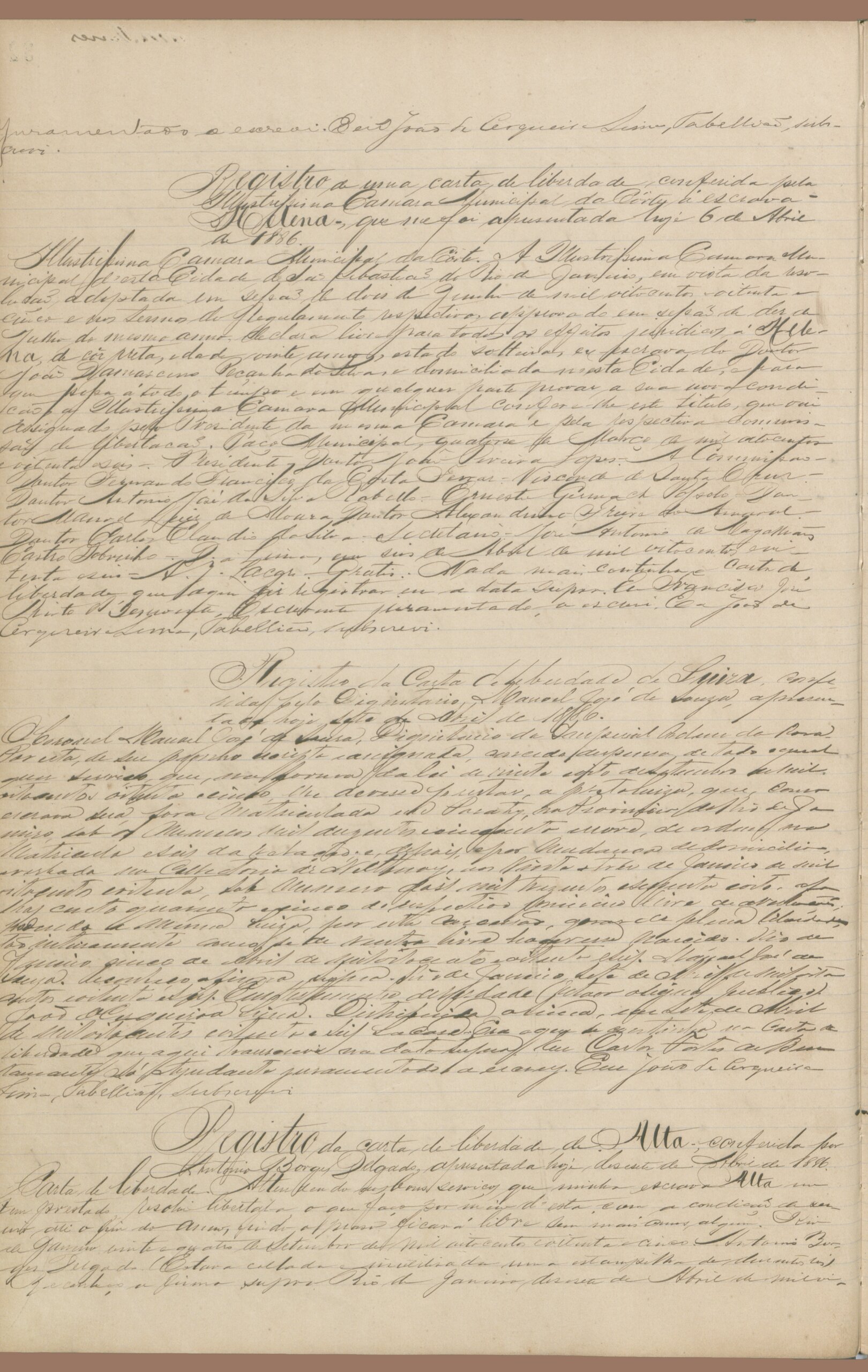 Página 4 do alvará de liberdade, manuscrito histórico.