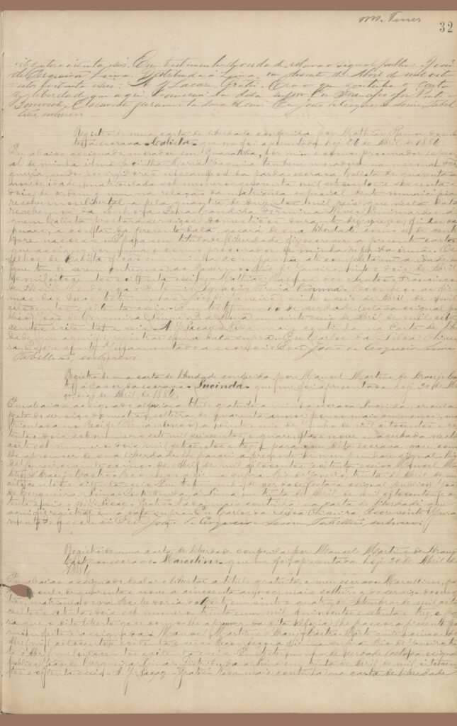 Página 5 do alvará de liberdade, manuscrito histórico.