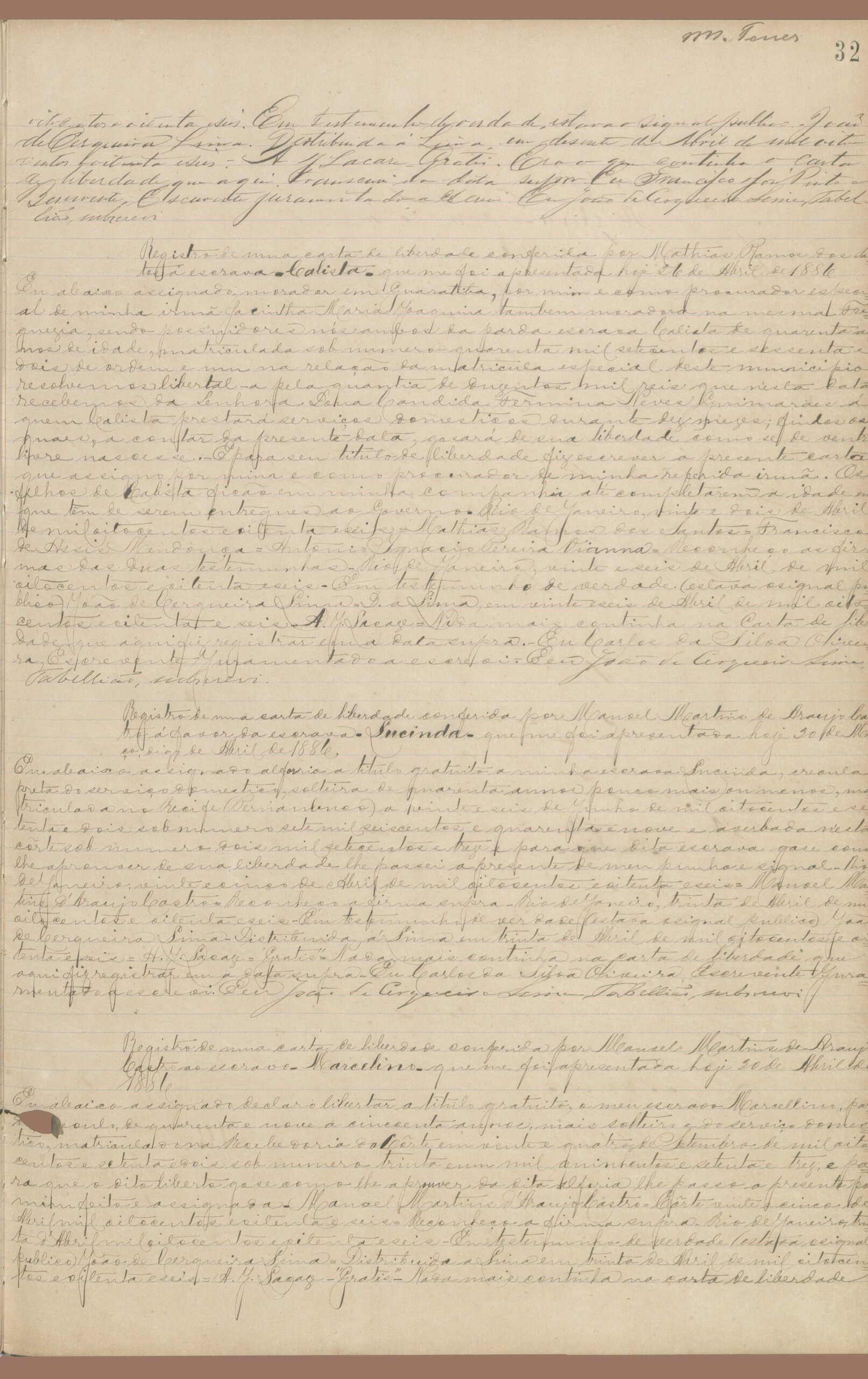 Página 5 do alvará de liberdade, manuscrito histórico.