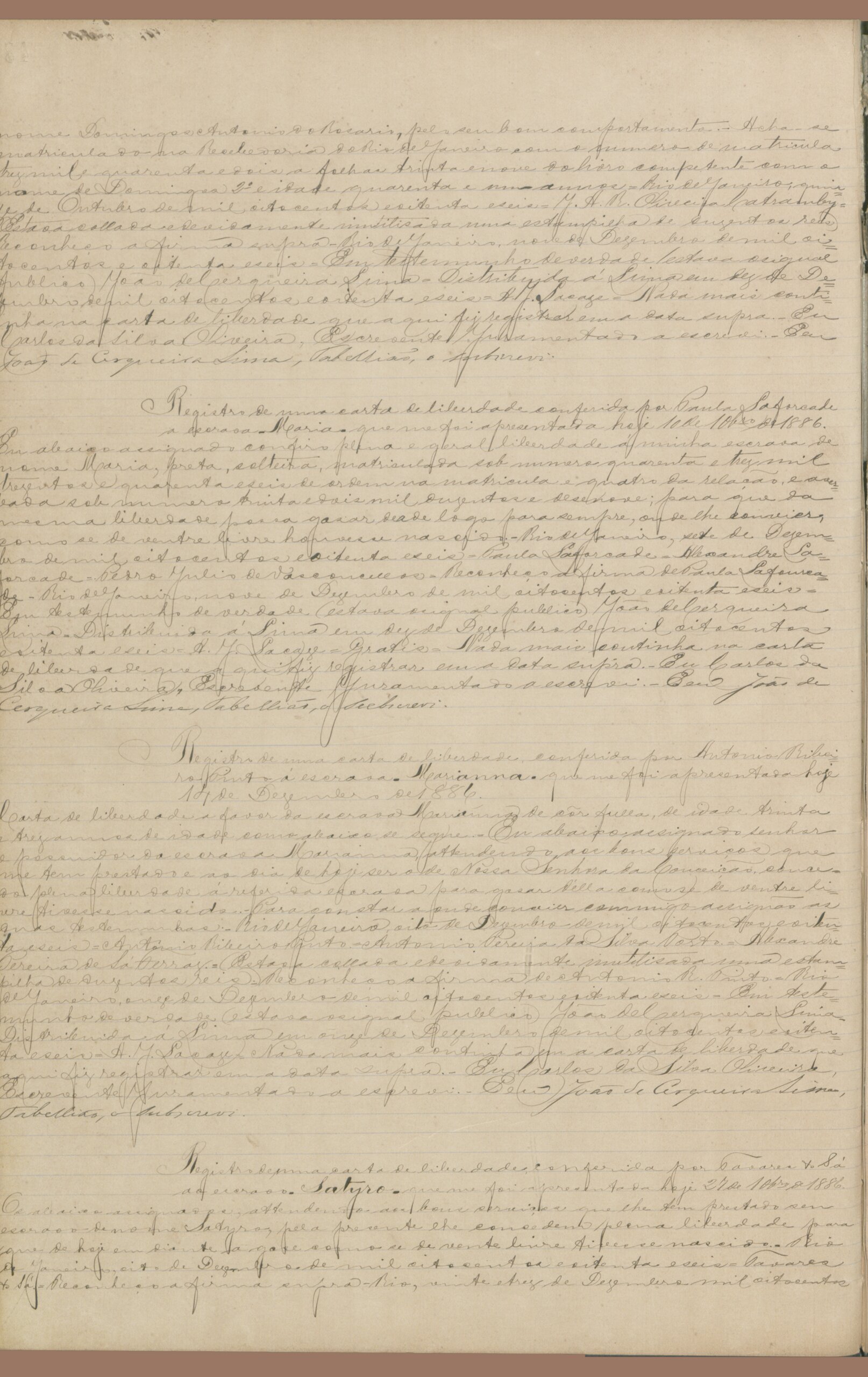 Página 6 do alvará de liberdade, manuscrito histórico.