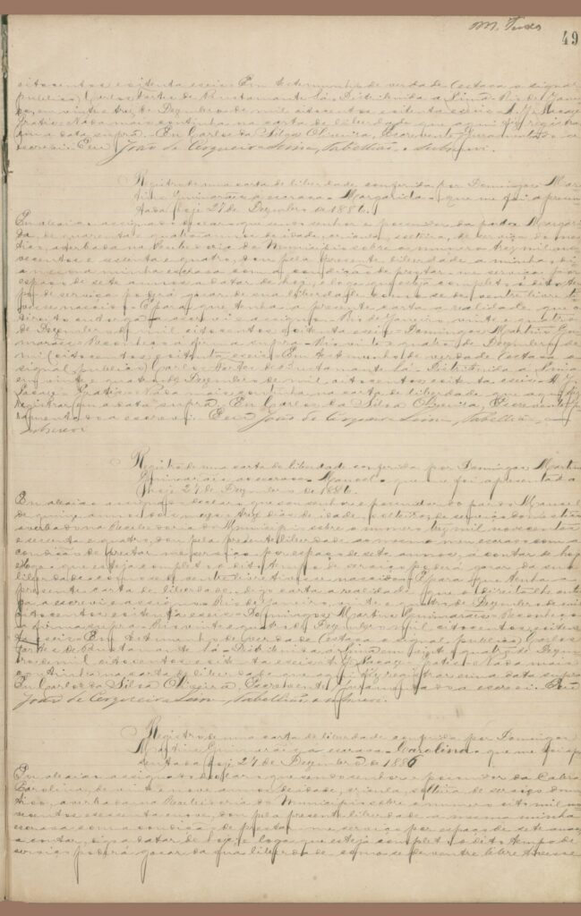 Página 7 do alvará de liberdade, manuscrito histórico.